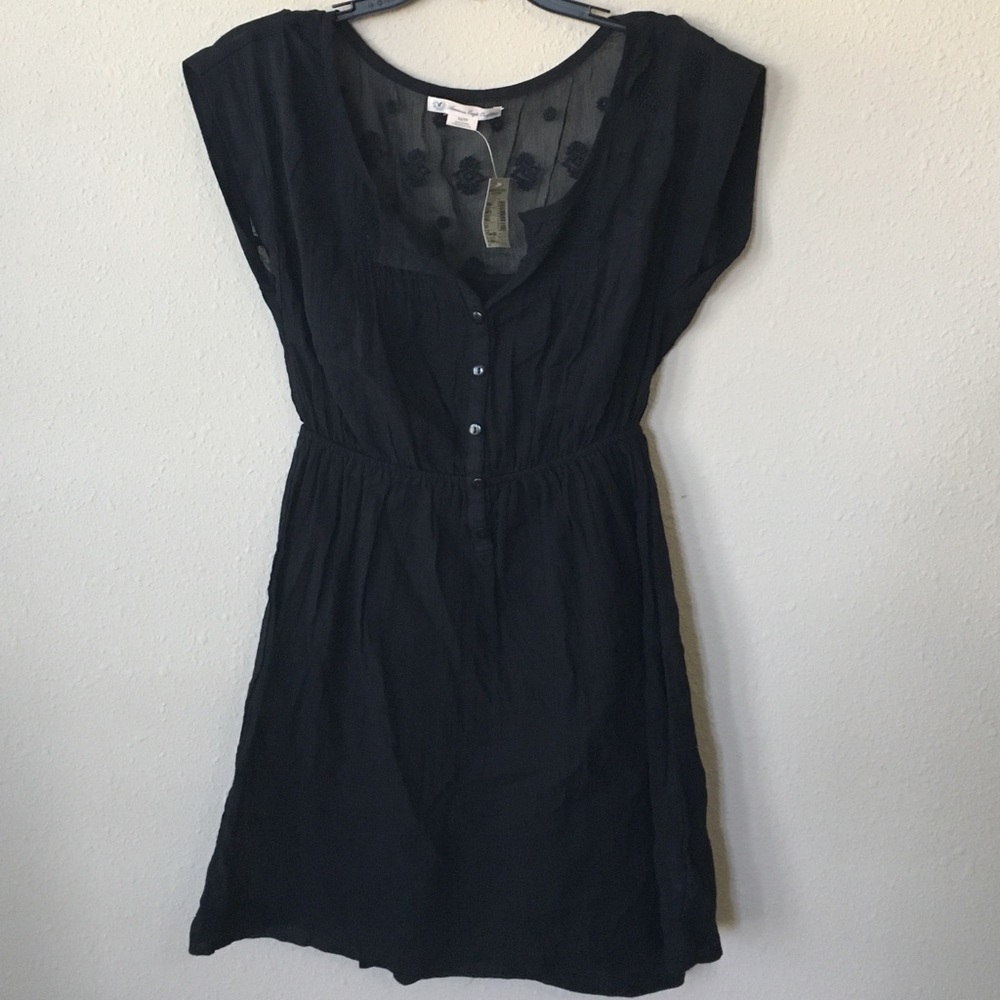 American Eagle Black Embroidered Dress - Size: XS